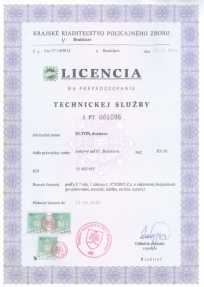 Licencia na prevádzkovanie technickej služby